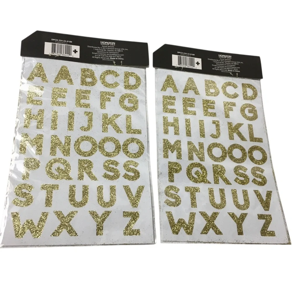 Alphabet Gold Glitter Stickers 4 Sheets 70 Total School Homeschool Uppercase NEW